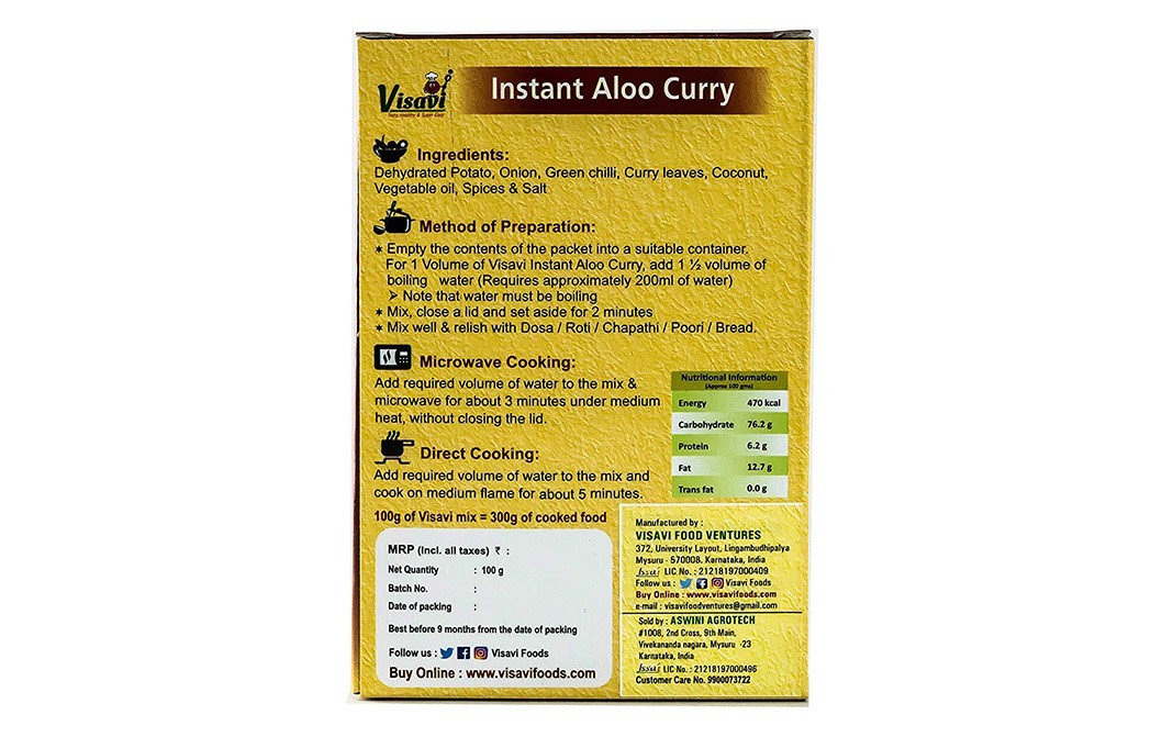 Visavi Instant Aloo Curry    Box  100 grams